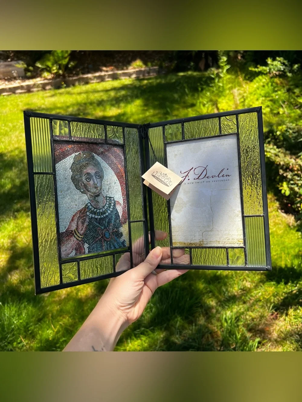 J. Devlin Beveled Crystal Stained Glass Art Double Picture Foldable Photo Frame